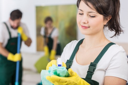 Busy apartment lobby cleaned as part of communal area cleaning