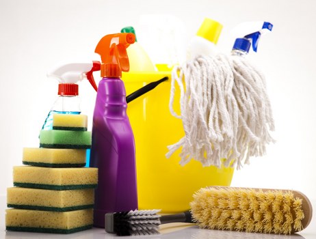 Detailed bathroom move out cleaning with disinfecting supplies